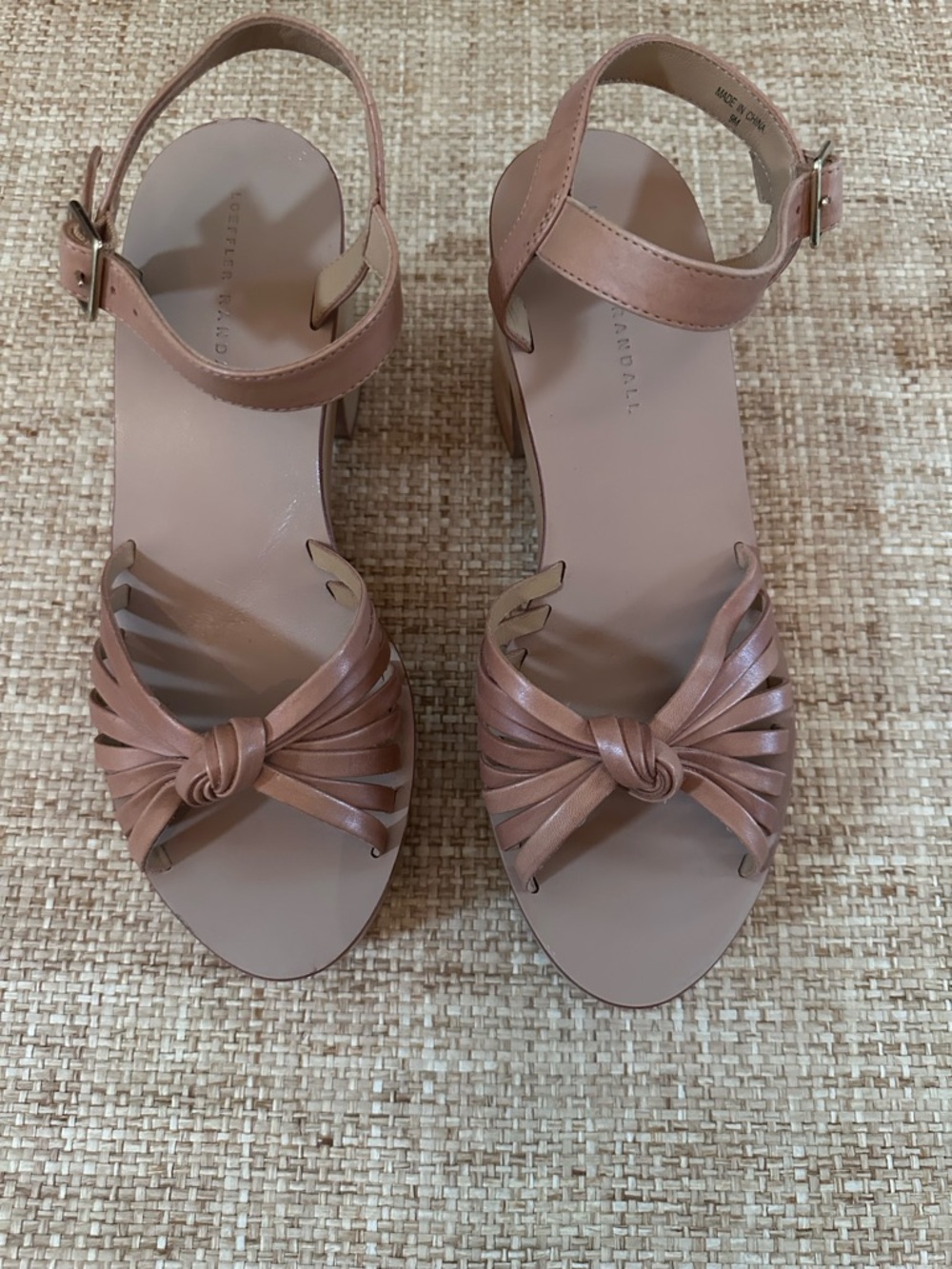 Loeffler Randall Taupe Knotted Leather Ankle-Strap Sandals Size 9 NWOT